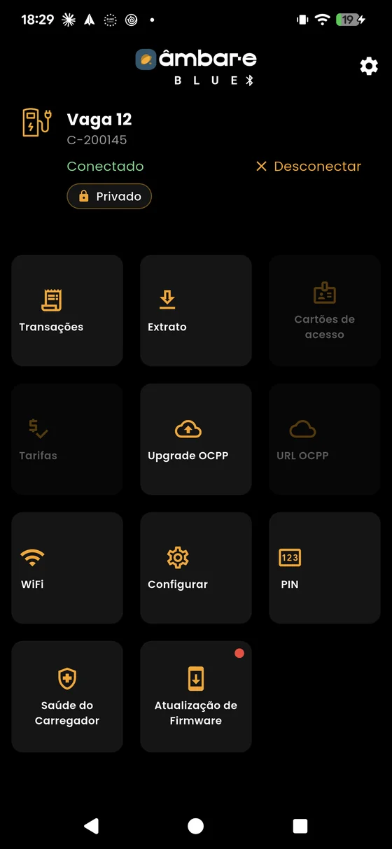 O painel de um carregador conectado