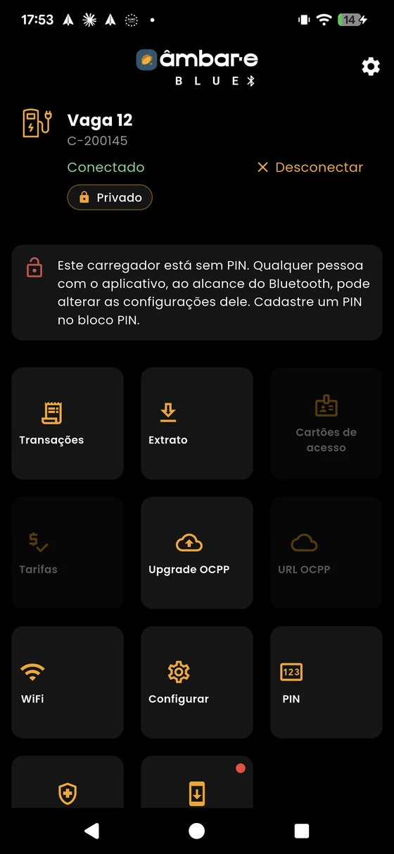 Aviso: carregador sem PIN