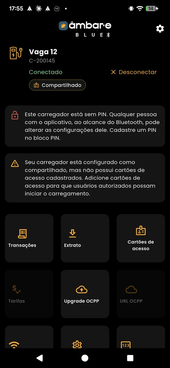 Aviso: sem cartões de acesso