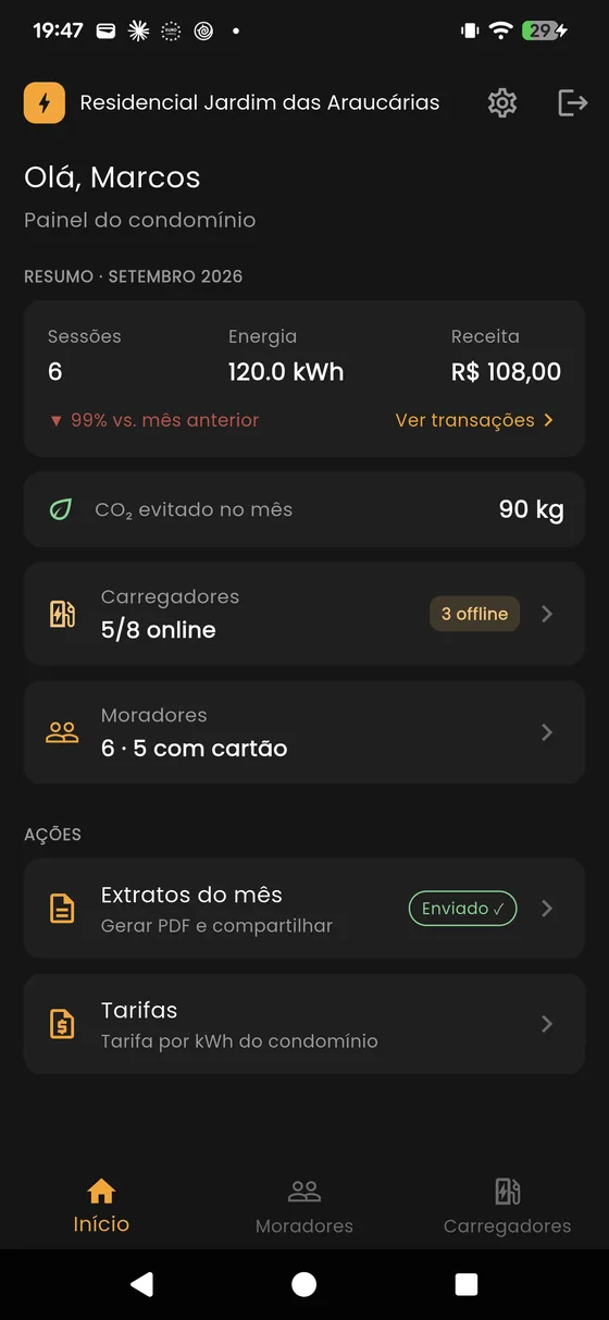 Tela inicial do condomínio