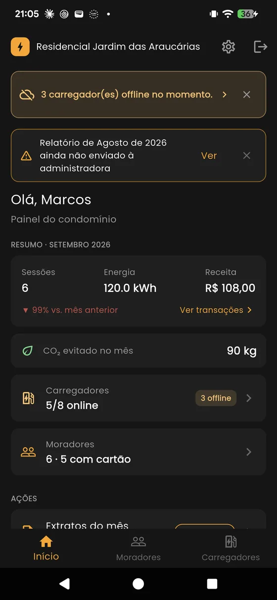 Avisos na tela inicial
