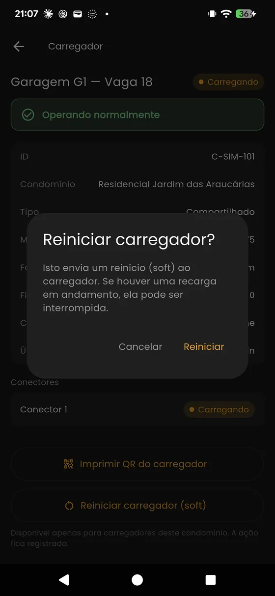 Confirmação de reinício