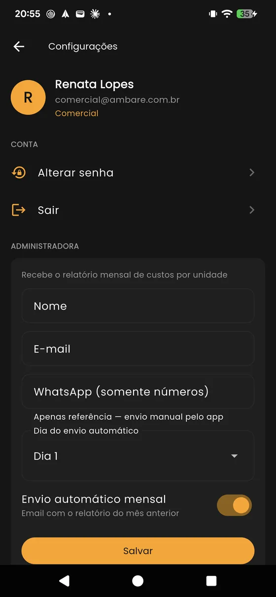 Configurações comerciais