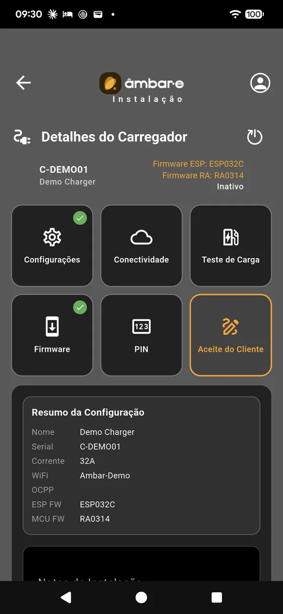 Resumo da configuração