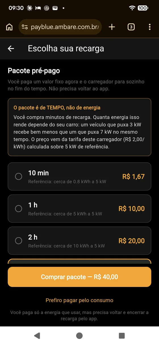 Escolha sua recarga