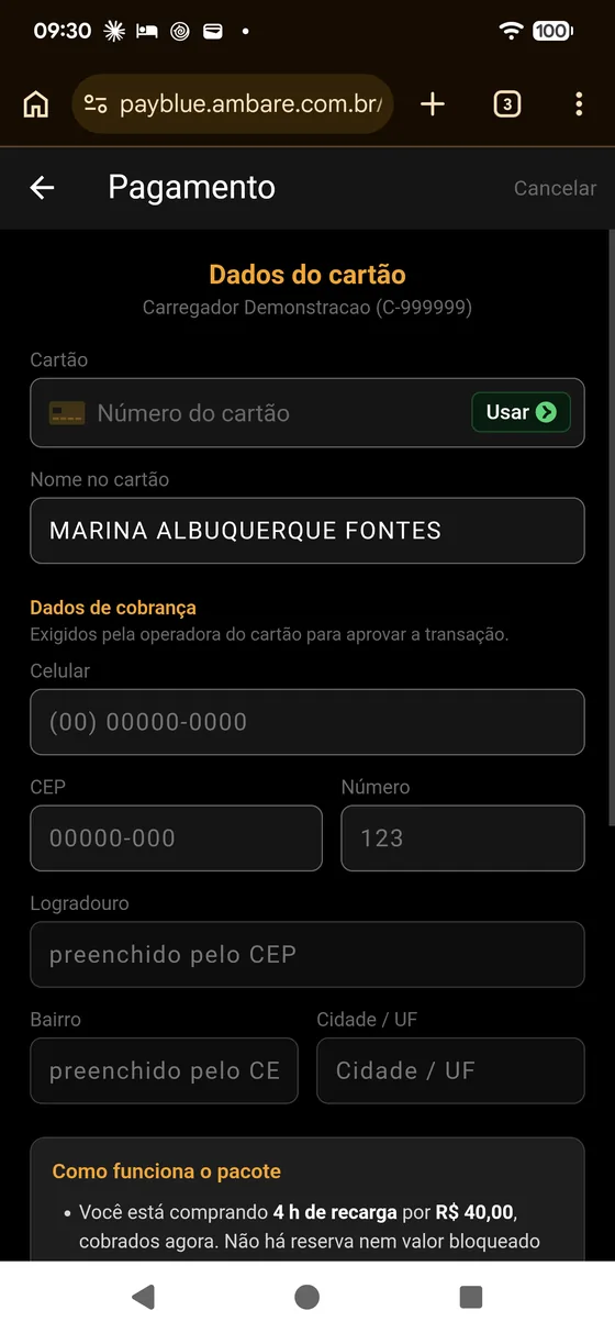 Dados do cartão