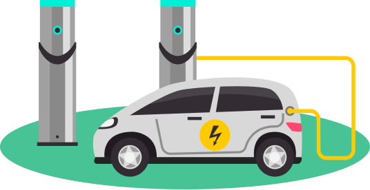 Carro elétrico carregando em um estabelecimento comercial
